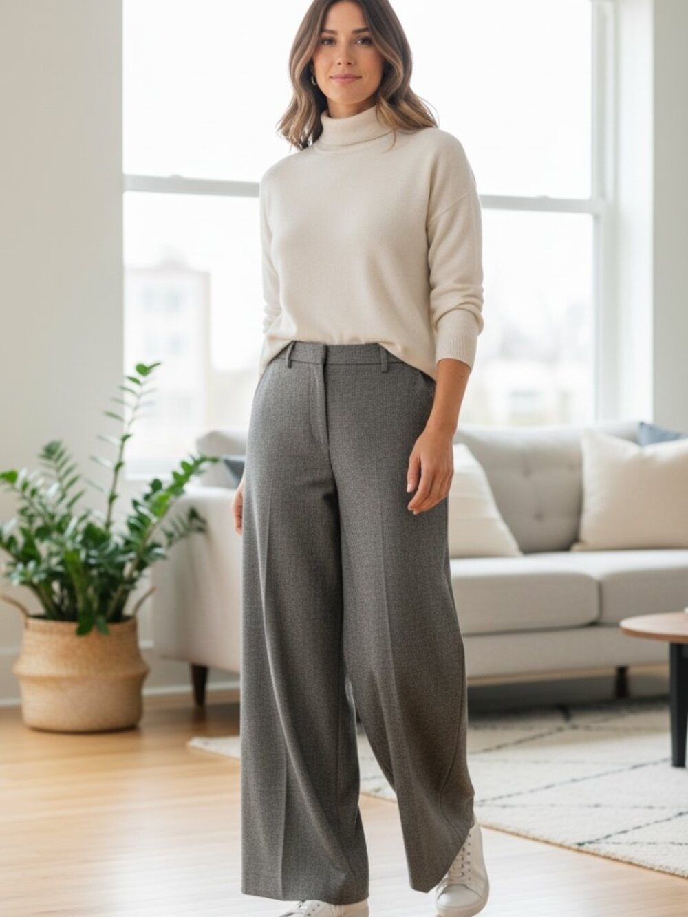 Gap Gray Micro Houndstooth Wide Leg Trouser Pants Tailored EUC Size 4A - Picture 2 of 9